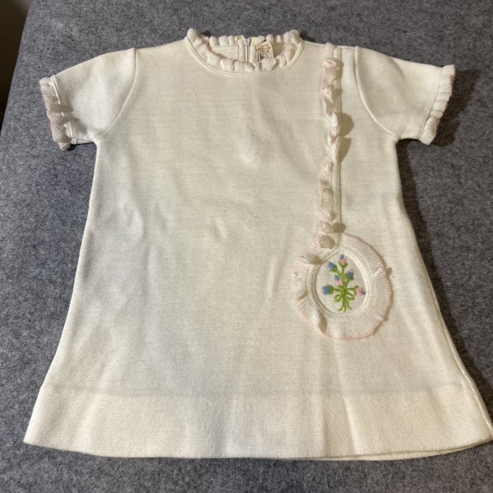 Vintage White Collared Pink Trim Dress Tunic Girl Child Little World sz 3T